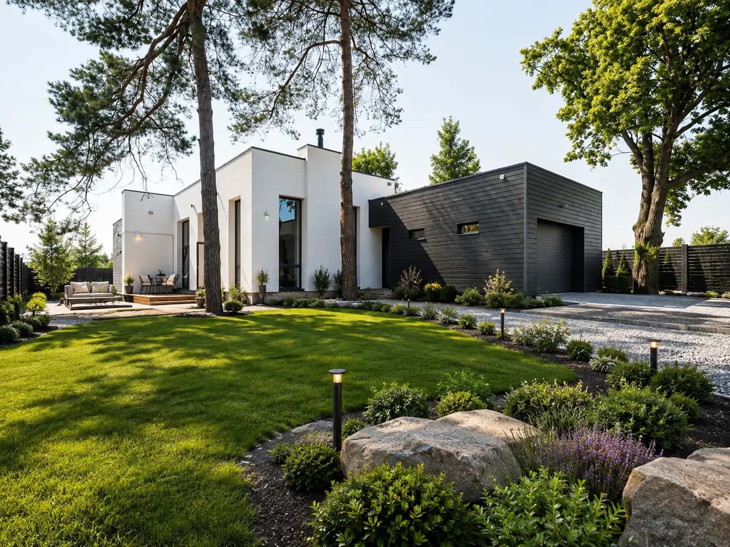 Contemporary residence with contrasting cladding and landscaped grounds
